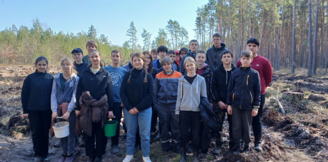 Учащиеся старших классов ГУО "Хотиславская СШ" приняли участие в посадке леса.